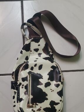 Like new "cow print" Crossbody Sling Bag in Cream and Dark Brown